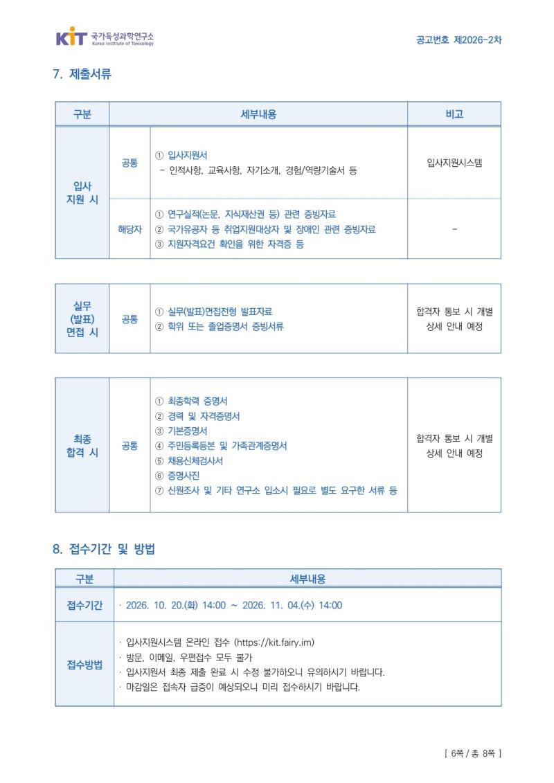 국가독성과학연구소 제2026-2차 정규직 채용공고